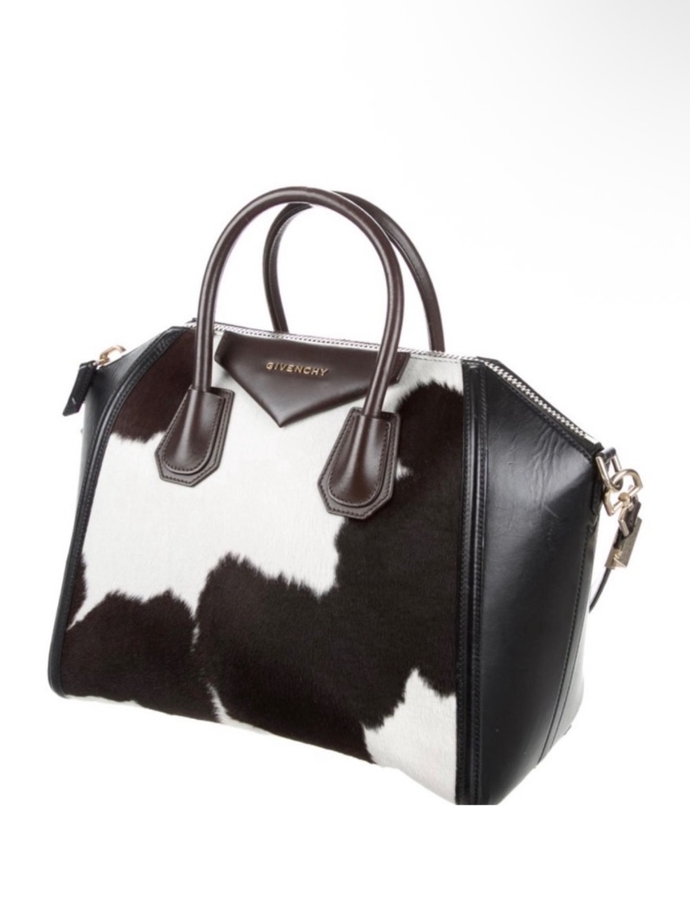 Givenchy Black & White Cowhide Tote with Dark Brown Trim